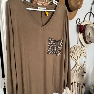 Zenena Leopard Pocket Tan Women's Top